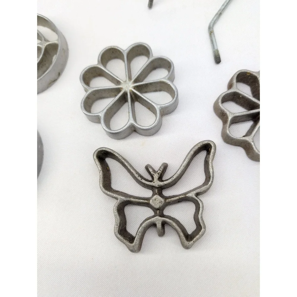 Vintage Rosette Timbale Iron Set Silver Cast Aluminum Butterfly Floral Molds